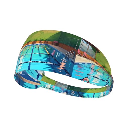 Dehnbares Sport-Haarband mit Flamingo- und Schwimmbad, für Damen und Herren, für Tennis, Laufen, Radfahren und Yoga von FInpan