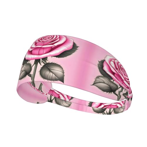 Schönes rosa Rosen, dehnbares Sport-Haarband, für Herren und Damen, Fitness-Stirnband für Tennis, Laufen, Radfahren und Yoga von FInpan
