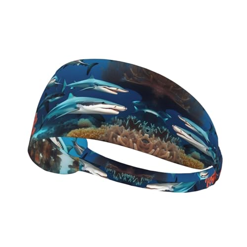U-Boot-Haifischkorallen-Stirnband, dehnbar, für Damen und Herren, Fitness-Stirnband für Tennis, Laufen, Radfahren und Yoga von FInpan