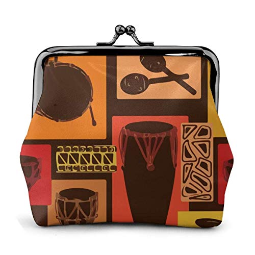 Geldbörse Afrikanische Geometrische Musiktrommel Geldbörsen Leder Geldbörse mit Kussverschluss Schnalle Geldbörse von FJJLOVE