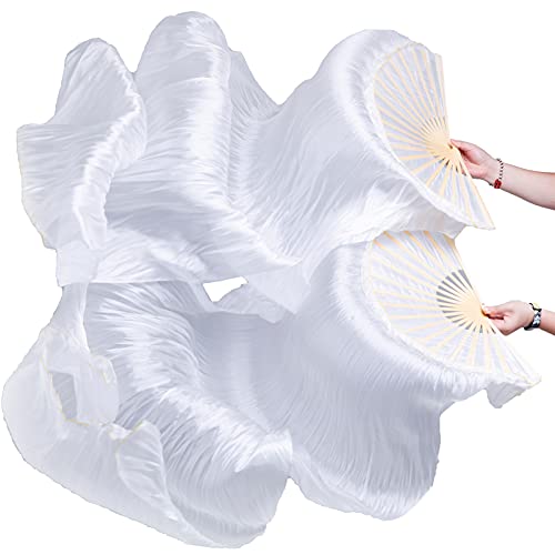FJYIRI Damen 1 Paar handgefertigte Seidenschleier für Bauchtanz, 1,5 m, Weiß von FJYIRI