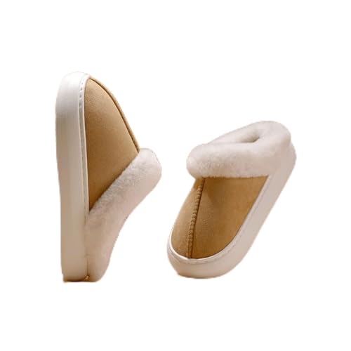 FJZFXKZL Hausschuhe Damen, Plüsch Home Baumwolle Hausschuhe Frauen Indoor Warme Hausschuhe Dicke Boden Winter Home Comfort Hausschuhe Warme Schuhe (Color : Khaki, Shoe Size : 42-43 EU) von FJZFXKZL