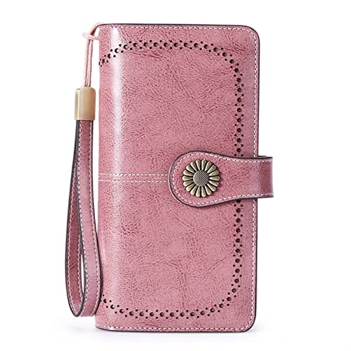 FJZFXKZL Portemonnaie Damen Brieftaschen for Frauen Damen Geldbörse Kupplungen Taschen Leder Geld Clips Lange Große Kapazität Handtasche Münzbörse (Color : Pink) von FJZFXKZL