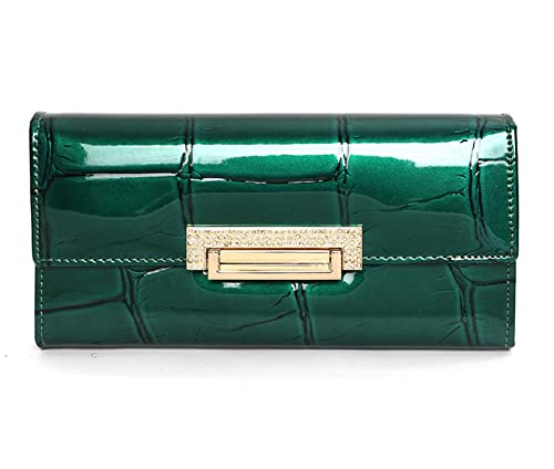 FJZFXKZL Portemonnaie Damen Frauen Lange Damen Leder Schnalle Geldbörse Frauen Clutch Geldbörse Damen Leder Brieftasche (Color : Green) von FJZFXKZL