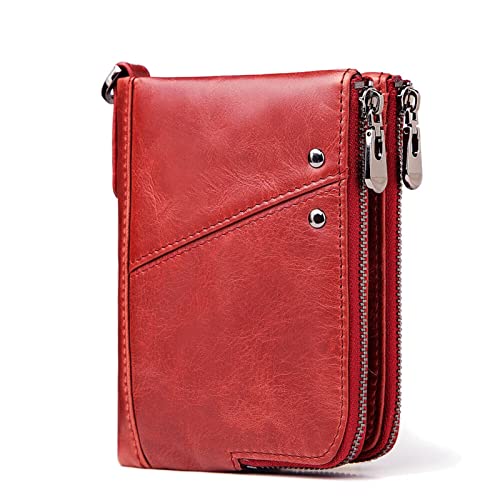 FJZFXKZL Portemonnaie Damen Geld Tasche Lady Mini Kartenhalter Leder Frauen Brieftasche Weibliche rote Münze Geldbörse Kleine Brieftasche mit RFID (Color : Red) von FJZFXKZL