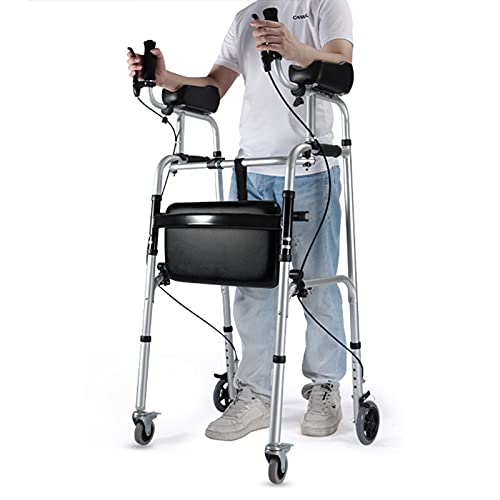 FLBT Gehhilfe für Behinderte/ältere Menschen mit Unterarmstütze, Bremsen und Sitz, Faltbarer Rollator aus Aluminium/rollbare Mobile Gehhilfe, Belastung 150 kg/330 lbs Needed von FLBT