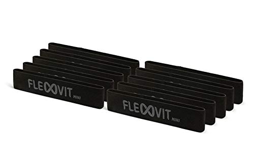 FLEXVIT Mini Fitnessband 10er Set Professional (Schwarz) - Fitnessbänder für allgemeine Stabilisationsübungen, Dehnung, Aktivierung und Mobilisation, 6 Stärken, für Anfänger und Profis, Waschbar von FLEXVIT