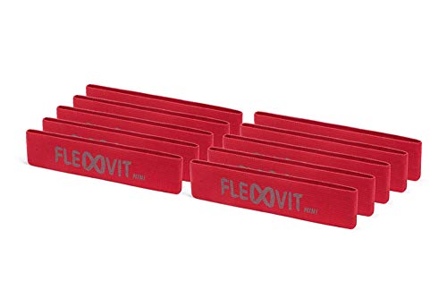 FLEXVIT Mini Fitnessband 10er Set Prehab (Rot) - Fitnessbänder für allgemeine Stabilisationsübungen, Dehnung, Aktivierung und Mobilisation, 6 Stärken, für Anfänger und Profis, Waschbar von FLEXVIT