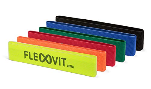 FLEXVIT Mini Fitnessband 6er Set Komplett Fitnessbänder für allgemeine Stabilisationsübungen, Dehnung und Mobilisation, Verschiedene Stärken, für Anfänger und Profis, Waschbar von FLEXVIT