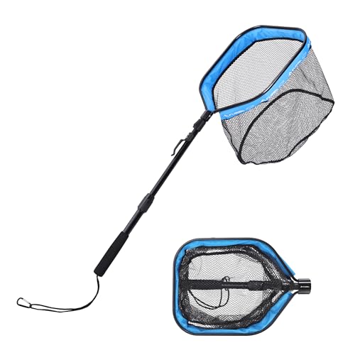 FLISSA Kescher Angeln, Schwimmender Fischkescher, Gummierter Angelkescher, Faltbar, ausziehbar & fischschonend, Ideal für Fliegenfischen, Kajak- oder Bootsangeln von FLISSA