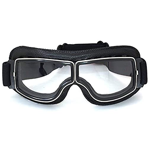 FLKAYJM Vintage Motorradbrillen Schutzbrille Fliegerbrille Helm Augenschutz Brille für Pilot Motocross Biker, schwarz/transparent Brillenglas von FLKAYJM