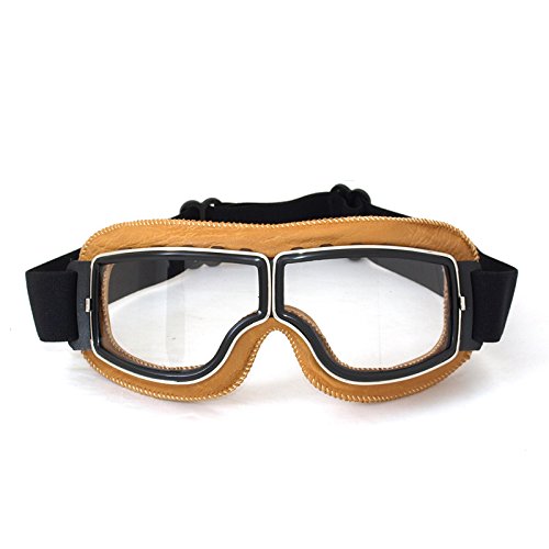FLKAYJM Vintage Motorradbrillen Schutzbrille Fliegerbrille Helm Augenschutz Brille für Pilot Motocross Biker,gelb/transparent Brillenglas von FLKAYJM