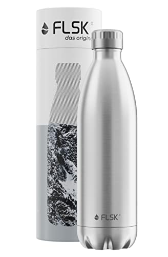 FLSK das Original Trinkflasche Thermoflasche Isolierflasche hält 18h heiß - 24h kalt (Farbe Stainless, Grösse 500ml) von FLSK