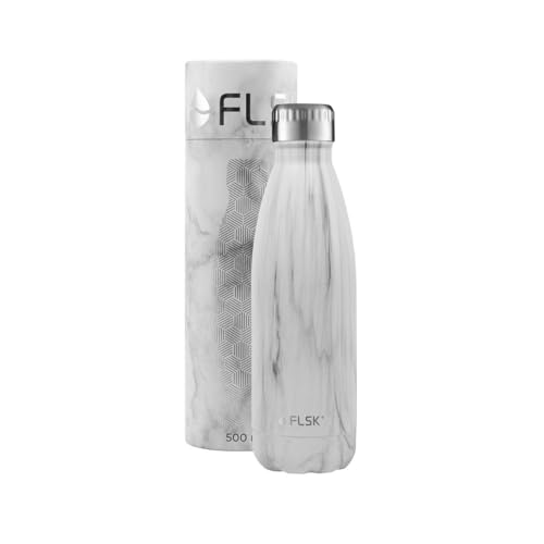 FLSK das Original OLD Trinkflasche • 500ml • Thermoflasche • Isolierflasche • hält 18h heiß • 24h kalt (Farbe White Marble, Grösse 500ml) von FLSK