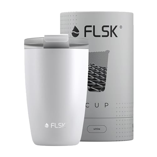 FLSK CUP Edelstahl Mehrwegbecher für unterwegs (350 ml, 500 ml) - 3 h heiß, auslaufsicher, inkl. plastikfreier Tubebox und Mikrofaser-Buddy, ideal für Reisen, Büro oder Auffüllen im Café von FLSK