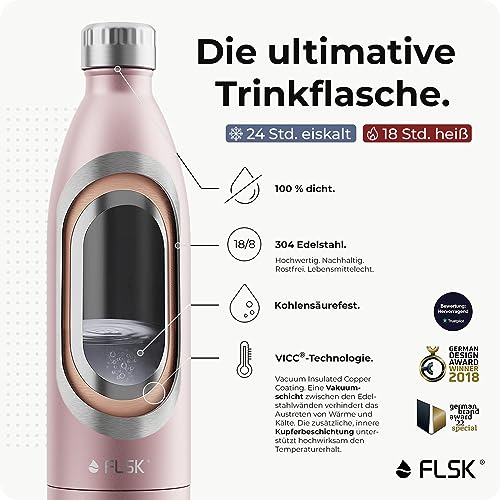 FLSK Unisex – Erwachsene Gen2 Trinkflaschen-Set mit Perlen und Deckel, Roségold, 350ml von FLSK