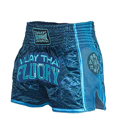 FLUORY Muay Thai Shorts, reißfeste Box-Shorts, MMA Fight Kick Kleidung für Männer Frauen Kinder Kampfsport Training Grappling-Dunkelblau-XL von FLUORY