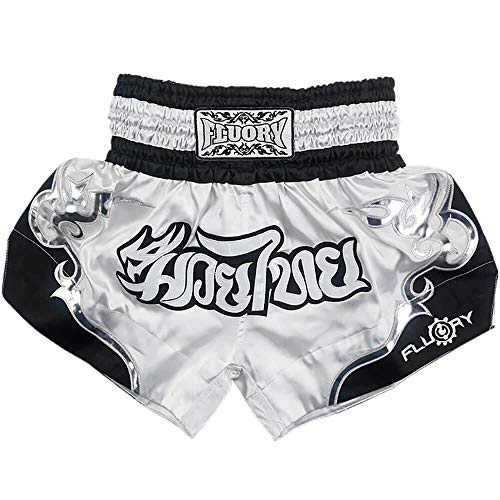 Fluory Muay Thai Shorts, reißfeste Boxshorts MMA Kampfkick Bekleidung für Männer Frauen Kinder Kampfsport Training Grappling L weiß von FLUORY