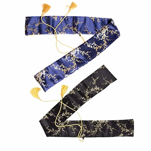 FLURSAILE 2 Stück Schwerttaschen 129,5 cm Kunstseide Katana Tasche Schwert Cover Tragetasche für Samurai Schwerter (Pflaumenblüten-Schwarz & Blau) von FLURSAILE