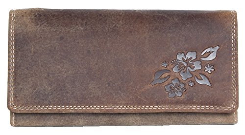 FLW Damen Brieftasche aus echtem Naturleder mit Teilblumenprägung von FLW