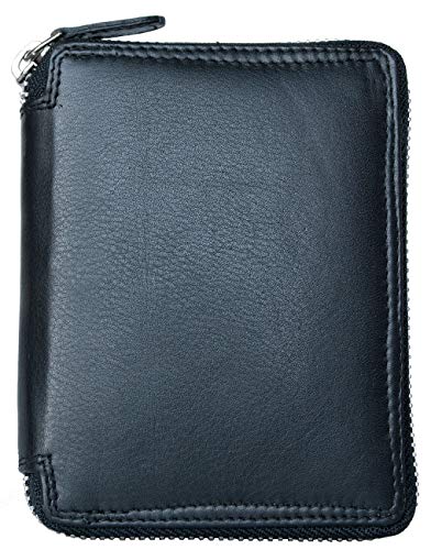 FLW Herren Portemonnaie aus Leder mit Reißverschluss, RFID, Schwarz von FLW