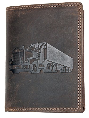 FLW Starke Braun Geldbörse aus echtem Leder mit einem Lastkraftwagen, RFID von FLW