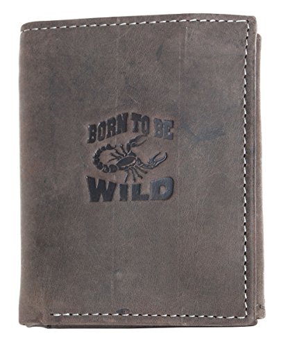FLW Starke Grau-Braun aus Echtem Leder Brieftasche Born to be wild mit einem Scorpion von FLW