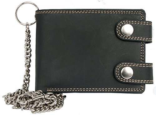 Herren Dunkelgraues Taschenformat Leder Geldbörse mit Einer 50 cm Langen Kette von FLW