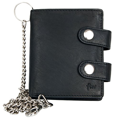 Herren Schwarzes Taschenformat Starkes Leder Geldbörse mit Einer Metallkette von FLW