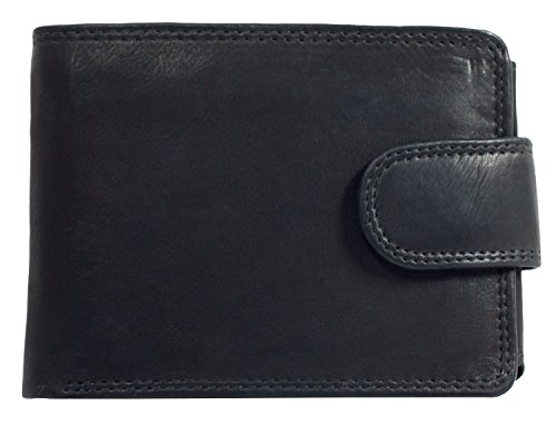 Herren Schwarzes Leder Portemonnaie - Geldbörse mit Einer Schnalle zum Schließen von FLW