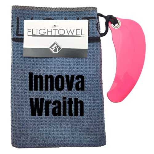 FlighTowel Disc Golf-Handtuch, Mikrofasertuch, mit echter Innova Wraith-Scheibe, Widerstandstasche zum Aufwärmen, Disc-Golf-Zubehör für Männer (Farben können variieren) (Rechtshänder) von HYZER HOUND DISCS