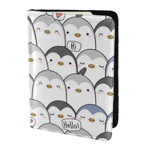 FLYIFE Reisepasshülle mit niedlichem Pinguin-Motiv, 14 cm, Leder, Reisepasshülle für Damen und Herren, Schwarz , Einheitsgröße von FLYIFE