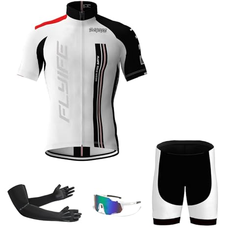 Herren Kurzarm Fahrrad Trikot Set,2024 neu Radtrikot Set Herren Kurzarm mit Atmungsaktiv Schnell Trocknend Radtrikot Mit 9D Sitzpolster ＋Inklusive Fahrradhandschuhe, Fahrradbrille (TYP-10,3XL) von FLYIFE