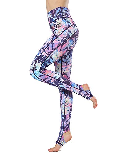 FLYILY Schöne Printed Sport Leggings Damen Sporthose Fitnesshose Yoga Leggings Sporthosen für Damen(Z-BigLeaf,L) von FLYILY