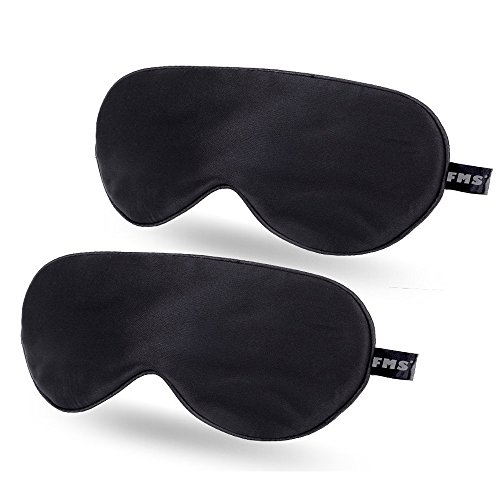 FMS Natürliche Seide Schlafmaske 2 Pcs Schlafbrille mit Verstellbarem Gummiband Hochwertige Augenmaske für Schlafenszeit und Reisen (2pcs, Schwarz) von FMS