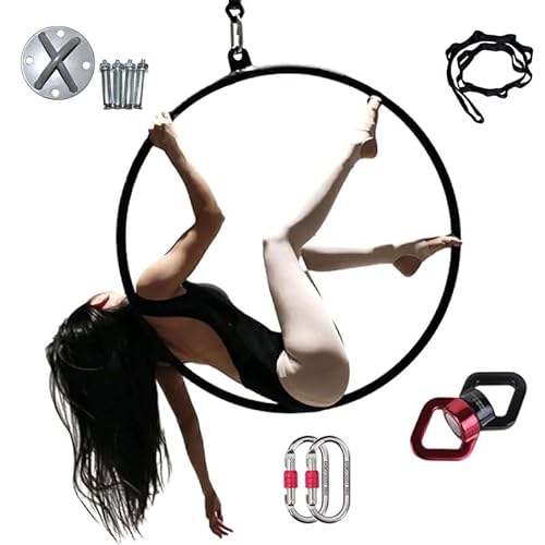 FNEDYHK Komplettes Schwarzes Aerial-Hoop-Set, Yoga-Aerial-Hoop, Single-Point-Lyra-Hoop-Set, Für Gymnastik Und Fitness,80cm von FNEDYHK
