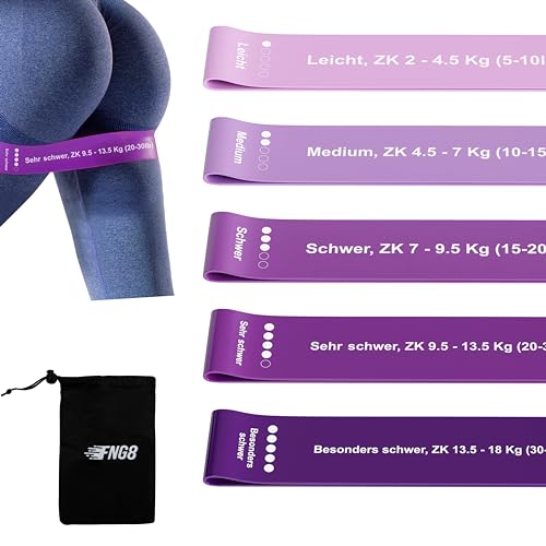 FNG8 Fitnessbänder Set Bedruckt mit Übungen auf Deutsch - Trainingsband Fitnessband Set mit 5 Stufen Widerstand - Fitness Band Aus Hautfreundlichem Latex - Unisex Terra Band für Physio und Sport von FNG8