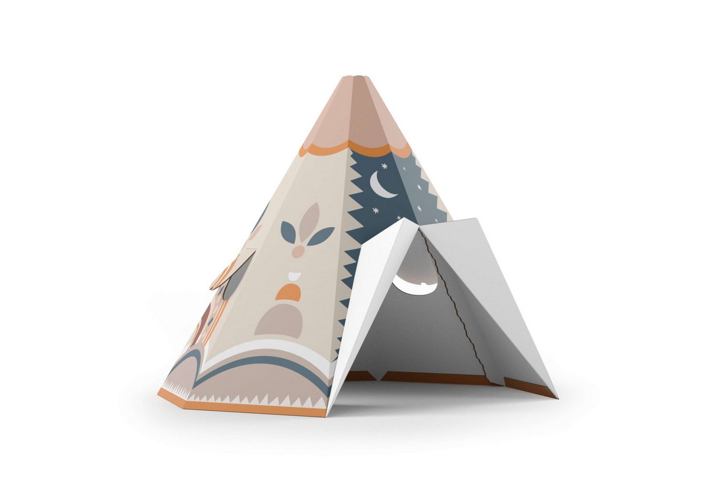 FOLDZILLA Spielzelt Kinder Tipi Ethno Muster blau (1-tlg., Kinderzimmer Zelt aus Pappe) Faltbar: Schnell zusammenklappen und verstauen von FOLDZILLA