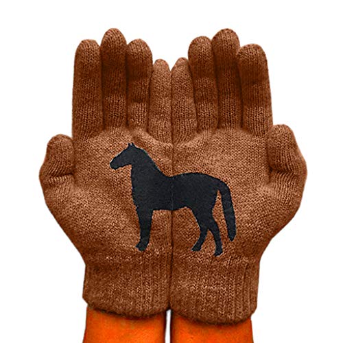 FOLODA Handschuhe, Damen Winter Warm Gestrickte Handschuhe Lustige Schwarzes Pferd Unregelmäßige Patchwork Fäustlinge von FOLODA