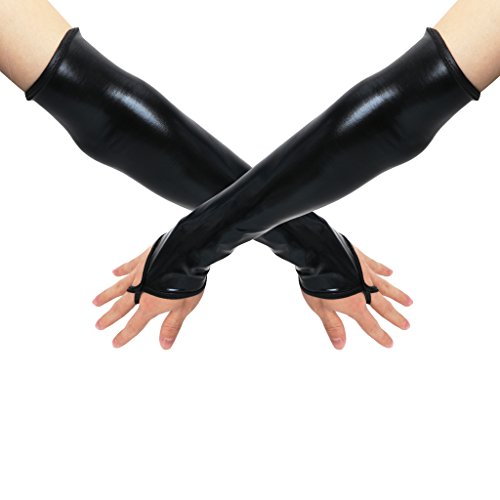 FOLODA Handschuhe， Sexy Lange Schwarze Metallic Feel Handschuhe Kunstleder Arm Ärmel Kostüm Neu von FOLODA