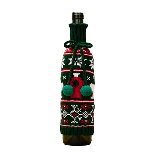 FOLODA Weinflaschenüberzug, niedlich, handgefertigt, Strickpullover für Zuhause, Party, Dekoration, Weihnachten, Weinflaschentasche, grün von FOLODA
