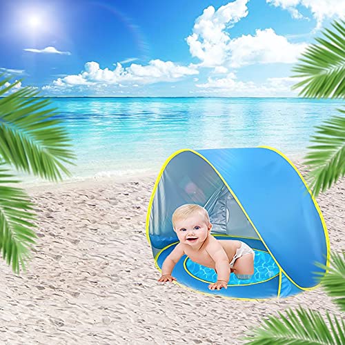Strandmuschel für Kinder, Baby Zelt uv Schutz,UV Schutz 50+ Automatisches Strandmuschel, Strandzelt Belüftung Extra Light, im Automatischen Pop-up-Design, Wasserdicht (Blau) von FONDUO