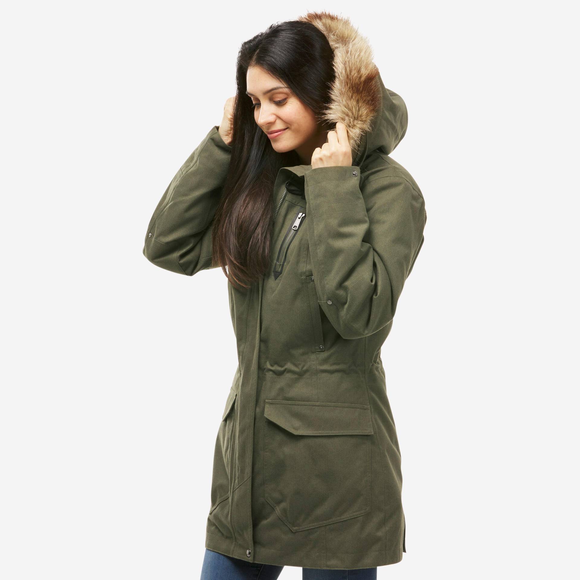 3-in-1-Jacke Damen wasserdicht bis -10 °C - Travel 700 khaki von FORCLAZ