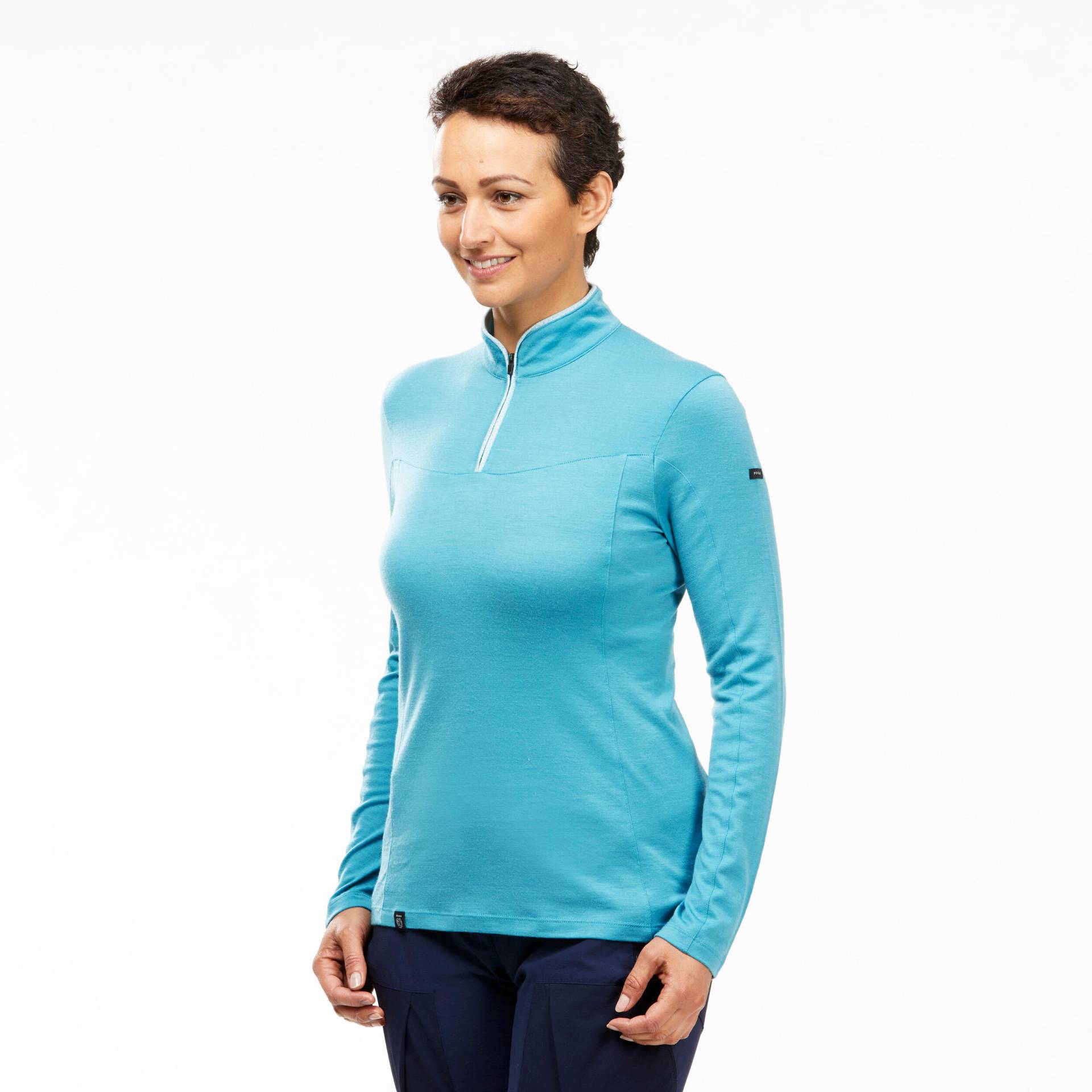 Merino Shirt Damen langarm Kragen Zip - MT500 von FORCLAZ