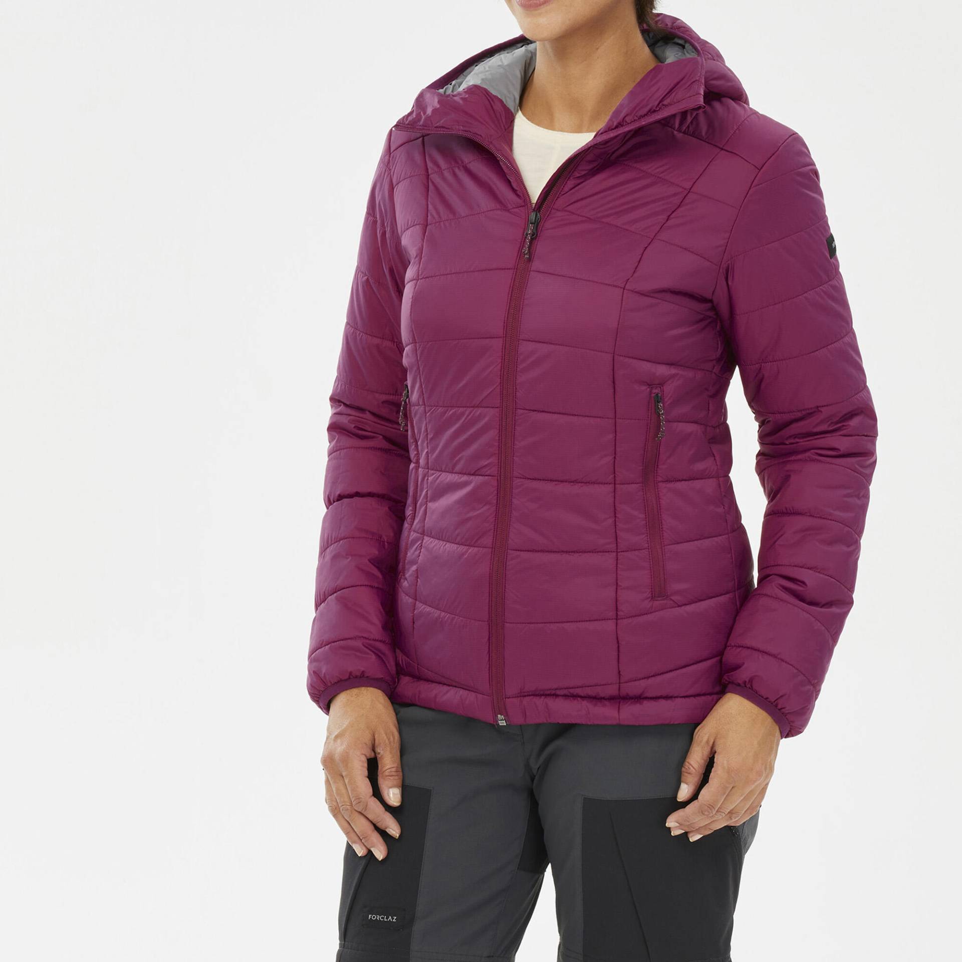 Wattierte Jacke Damen mit Kapuze bis -5 °C Trekking - MT100 violett von FORCLAZ