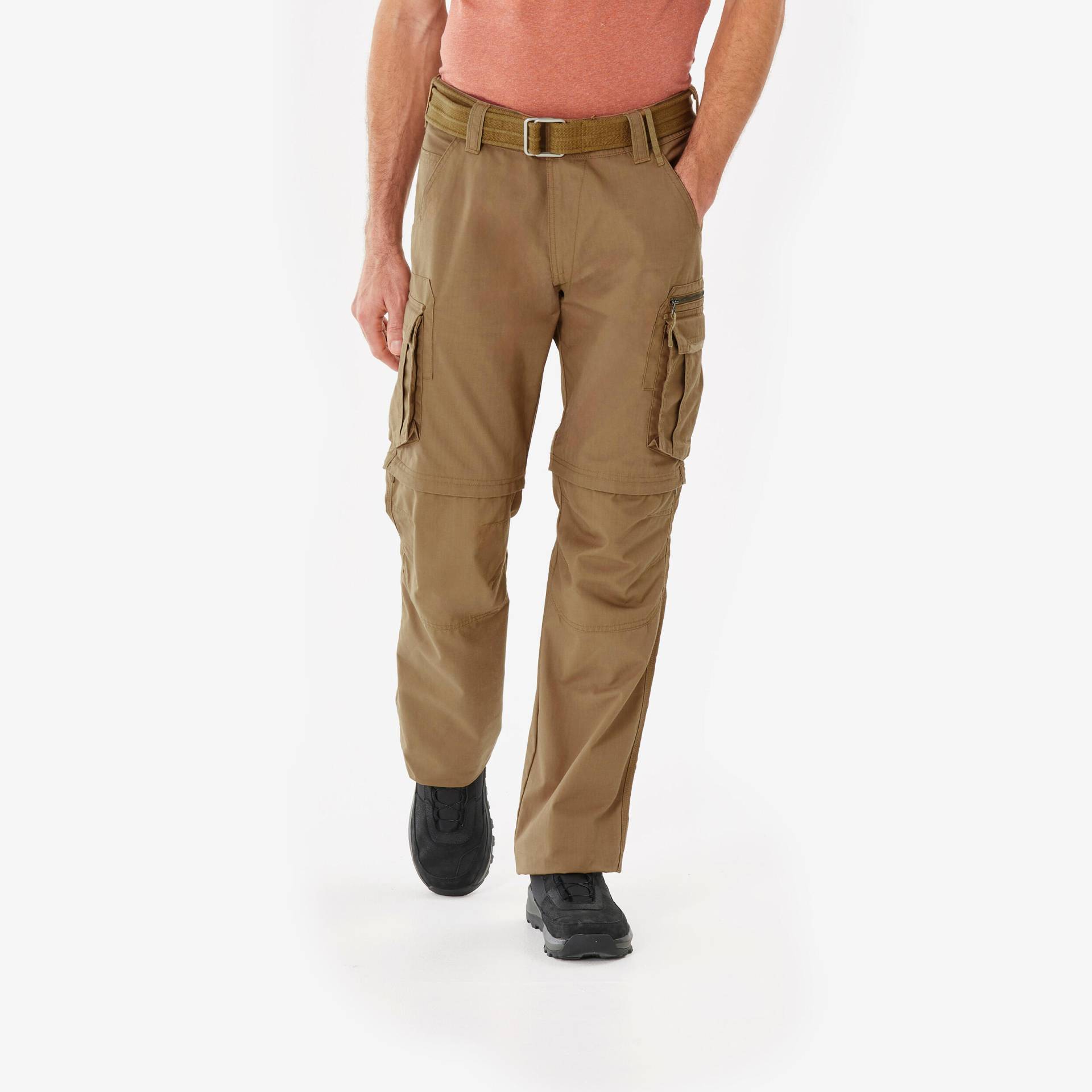 Zip-Off-Hose Cargohose Herren Trekking Backpacking - Travel 500 braun von FORCLAZ