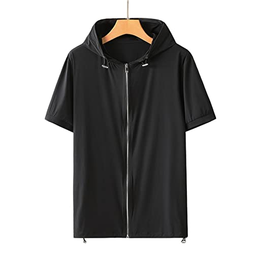 FORKIS Herren T-Shirt 9XL 10Xl Plus Size T-Shirt Männer Sommer Tops Kapuze T-Shirt Streetwear Kurzarm Shirt Männlich Reißverschluss T-Shirt-Black,9XL(130 to 140G) von FORKIS