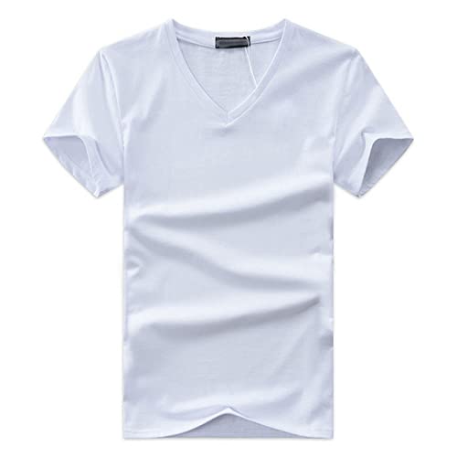 FORKIS Herren T-Shirt Kurzarm T-Shirt Männer Tops T-Shirts V Hals Kurzarm Slim Fit T-Shirt Männer Lässig Sommer T-Shirt Plus Size S-5Xl-White,4XL von FORKIS