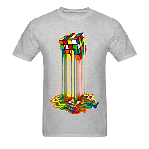 FORKIS Herren T-Shirt T-Shirt Regenbogen Abstraktion Geschmolzenes Bild Reine Baumwolle Junge T-Shirt Beste Geschenkmänner Tops T-Shirts-Gray,S von FORKIS