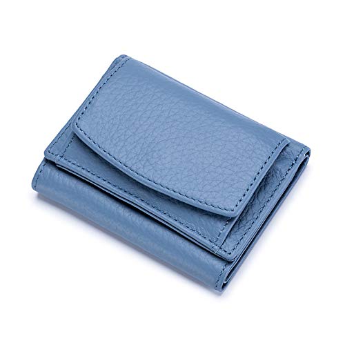 FORRICA Damen Geldbörse Echtleder Kleine Leichte Brieftasche mit RFID Schutz Frauen Portemonnaie mit Kartenfächer Kompakte Dreifach Gefaltete Geldbeutel Blau von FORRICA